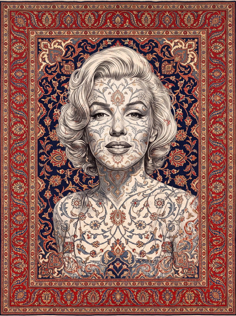 Lacivert Platin Saçlı Portreli Bambu Sanat Halısı MS-0278