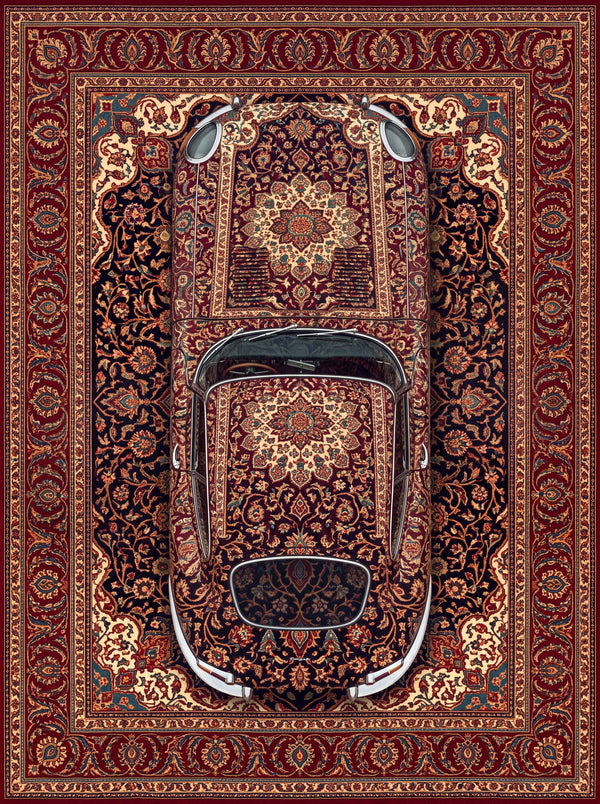 Bordo ve Krem Kuşbakışı Otomobil Bambu Sanat Halısı MS-0300
