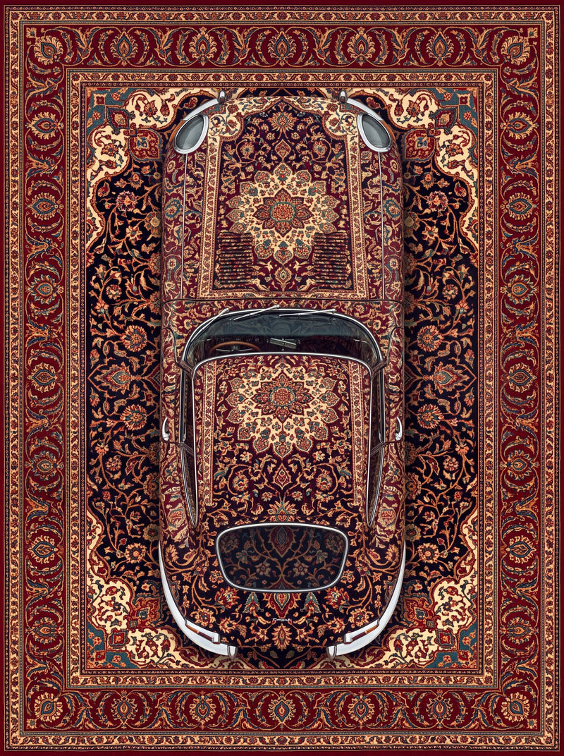 Bordo ve Krem Kuşbakışı Otomobil Bambu Sanat Halısı MS-0300