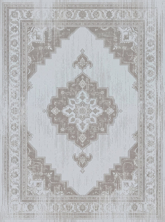 Açık Gri ve Buz Mavisi Madalyonlu Vintage Şönil halı deseni TH-077