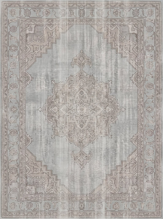 Açık Gri ve Krem Madalyonlu Vintage Şönil halı deseni TH-104