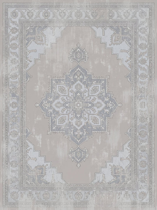 Açık Gri ve Lila Madalyonlu Vintage Şönil halı deseni TH-072