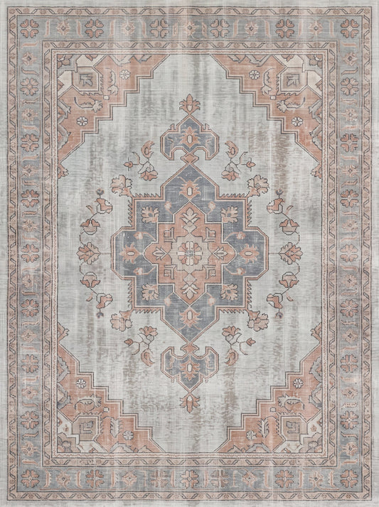 Açık Gri ve Somon Madalyonlu Vintage Şönil halı deseni TH-036