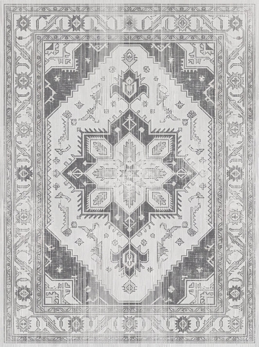 Açık Gri Madalyonlu Vintage Şönil halı deseni TH-044