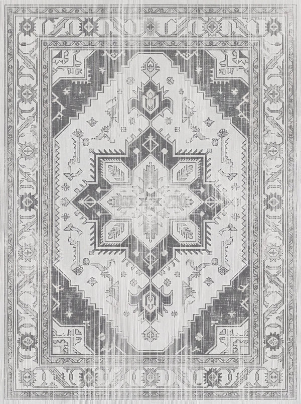 Açık Gri Heriz Madalyonlu Vintage Şönil Halı TH-044