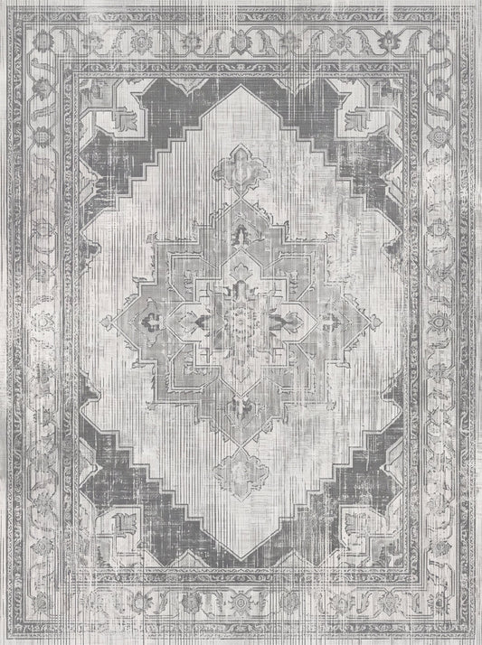 Açık Gri Madalyonlu Vintage Şönil halı deseni TH-063
