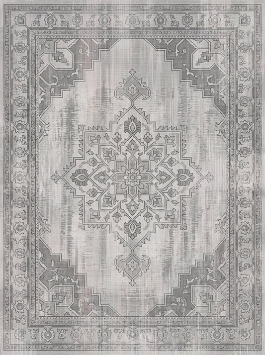 Açık Gri Madalyonlu Vintage Şönil halı deseni TH-096