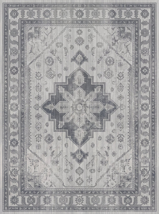 Açık Gri Madalyonlu Vintage Şönil halı deseni TH-102