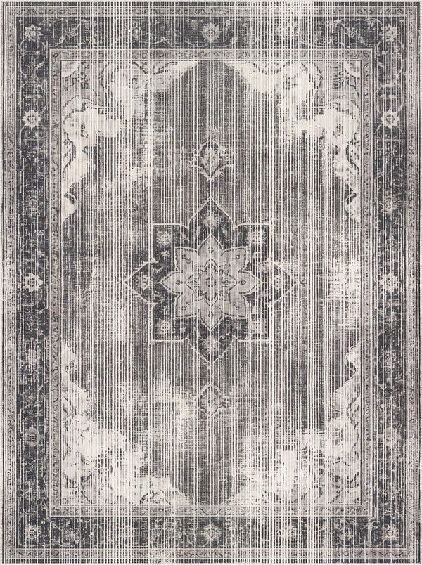 Antrasit ve Açık Gri Vintage Madalyonlu Şönil Halı TH-069