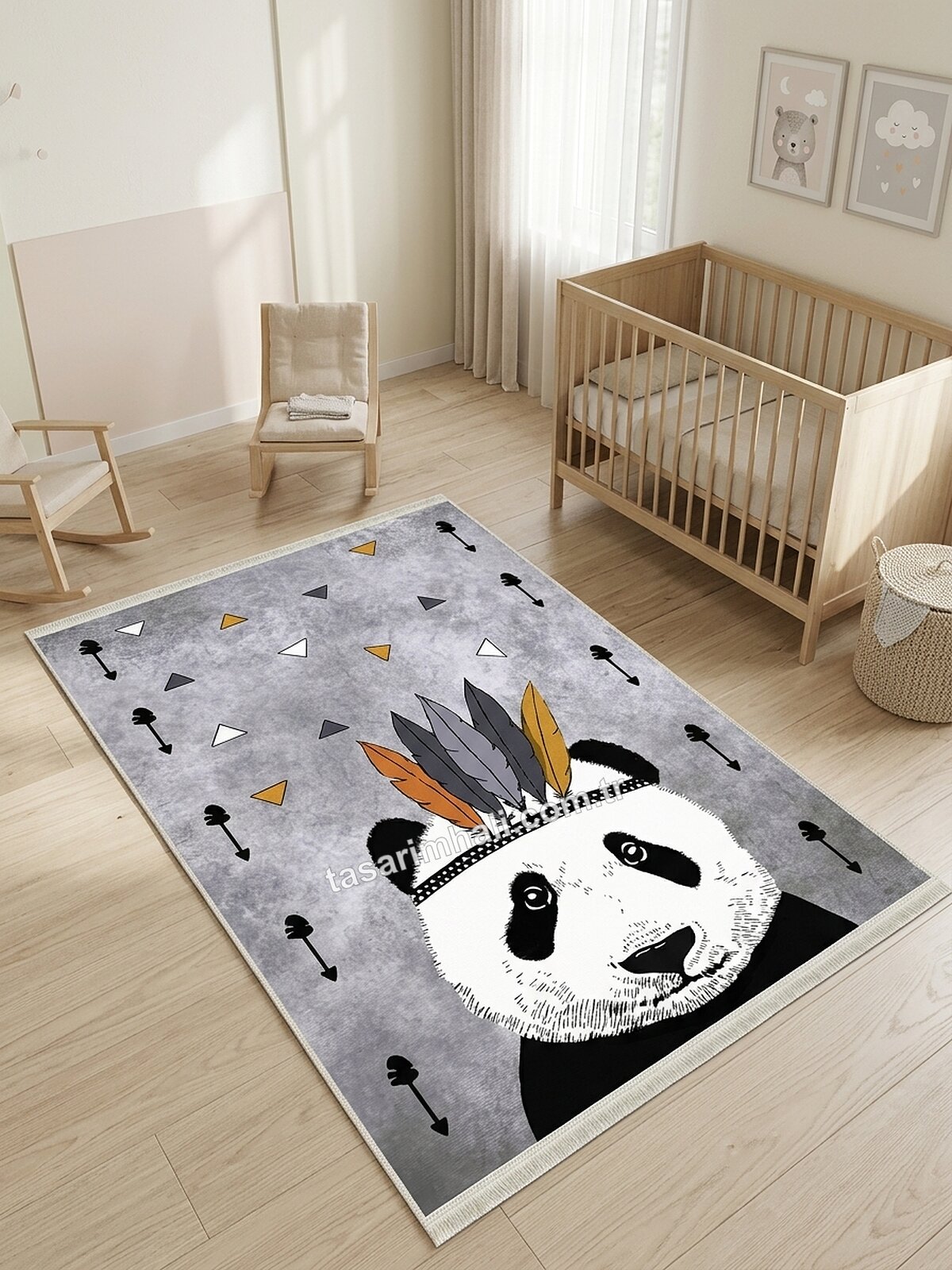Panda desenli bebek odası halısı