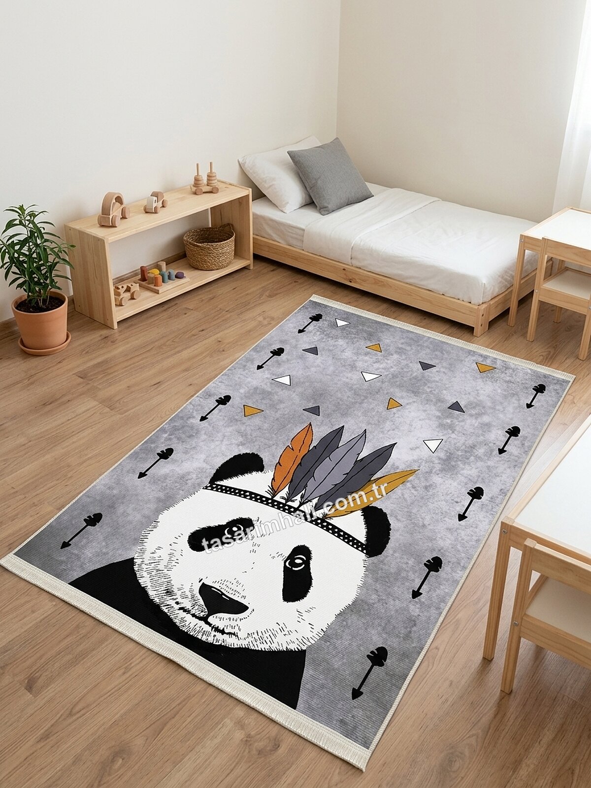 Montessori çocuk halısı kızılderili panda desenli