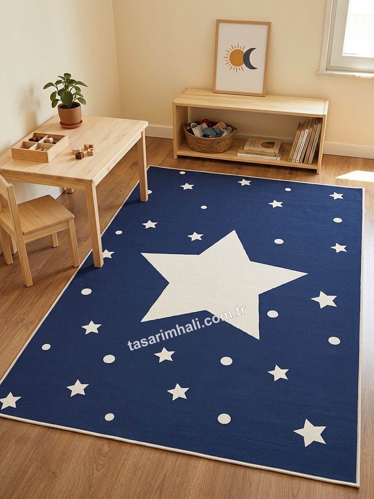 Montessori çalışma halısı kutup yıldızı desenli
