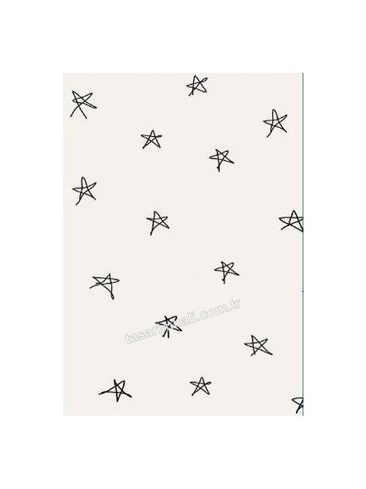 Krem minimal yıldız desenli çocuk şönil halısı