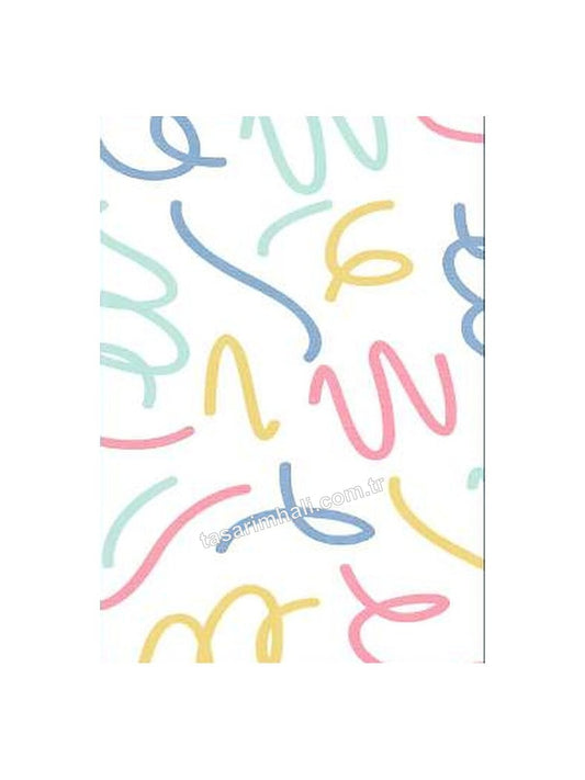 Pastel soyut çizgi desenli çocuk şönil halısı