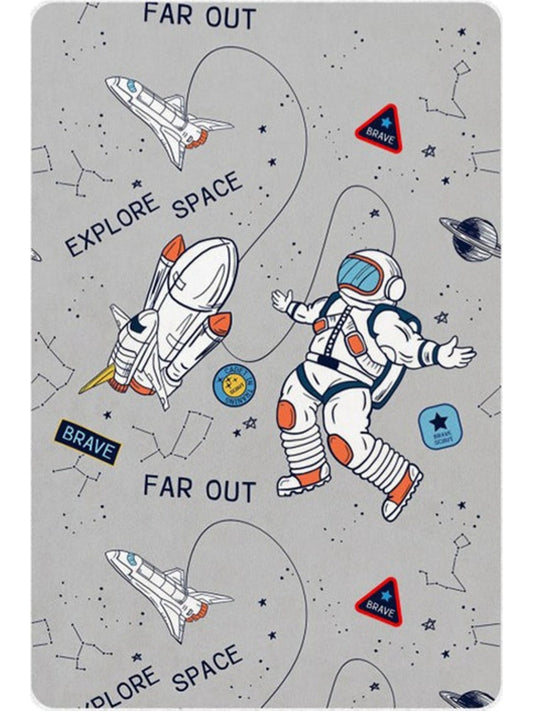 Gri uzay astronot ve roket desenli erkek çocuk şönil halısı