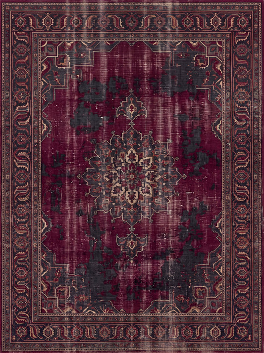 Bordo ve Antrasit Madalyonlu Retro Bambu halı deseni TH-055