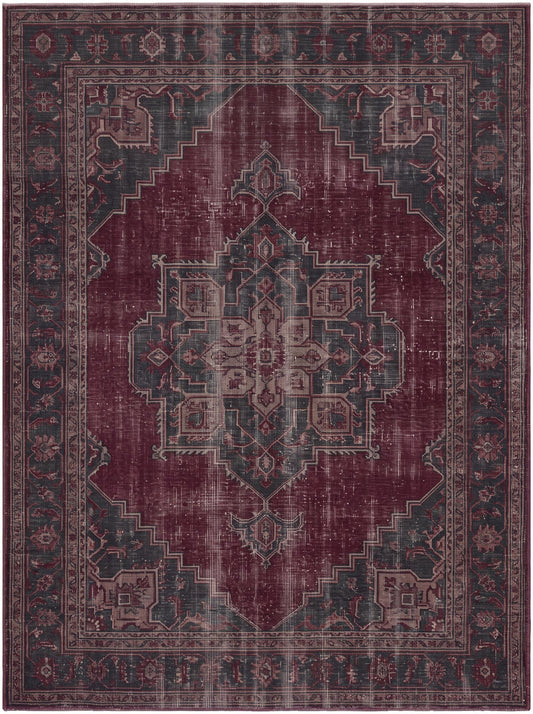 Bordo ve Antrasit Madalyonlu Retro Şönil halı deseni TH-085