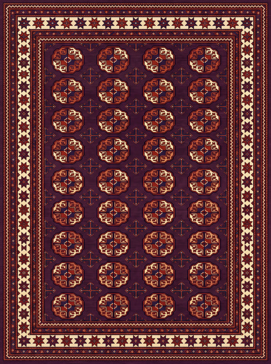 Bordo ve Kiremit Geometrik Afgan Bambu halı deseni MS-0251