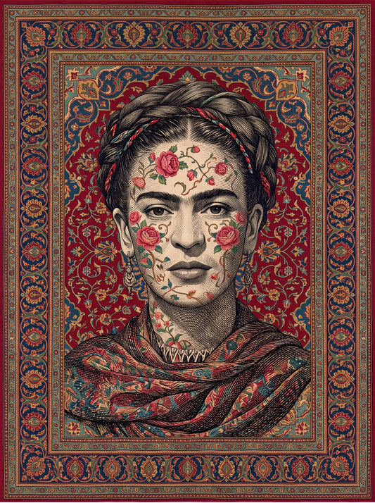 Bordo ve Krem Portreli İkon Bambu halı deseni MS-0261