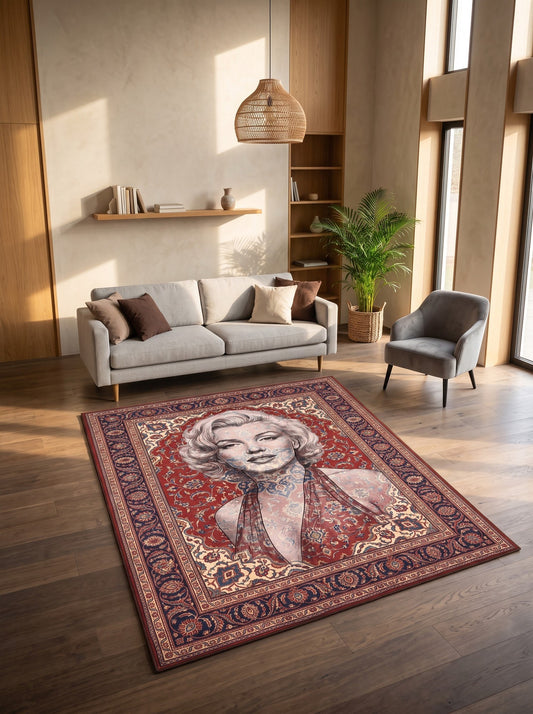 büyük salon halısı Bordo ve Krem Portreli İkon Bambu