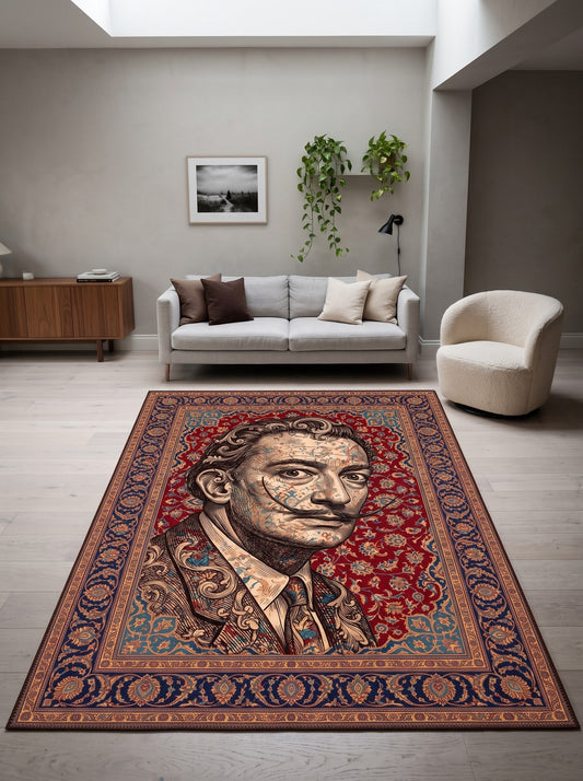 büyük salon halısı Bordo ve Krem Portreli İkon Bambu