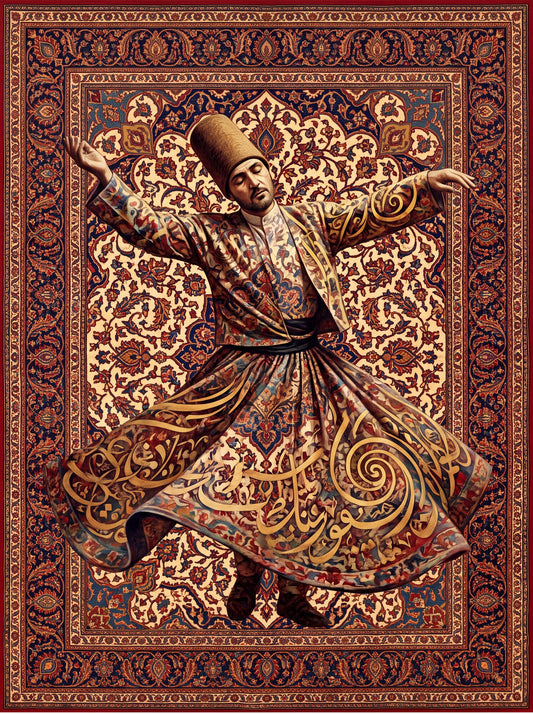 Bordo ve Krem Portreli İkon Bambu halı deseni MS-0264