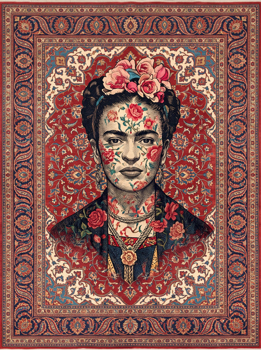 Bordo ve Krem Portreli İkon Bambu halı deseni MS-0265