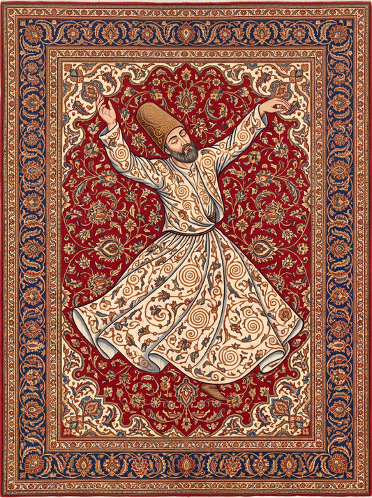Bordo ve Krem Portreli İkon Bambu halı deseni MS-0268