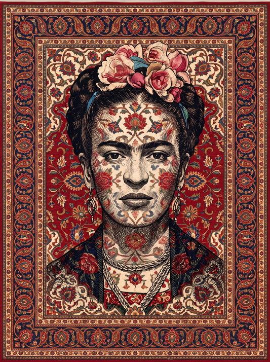 Bordo ve Krem Portreli İkon Bambu halı deseni MS-0269