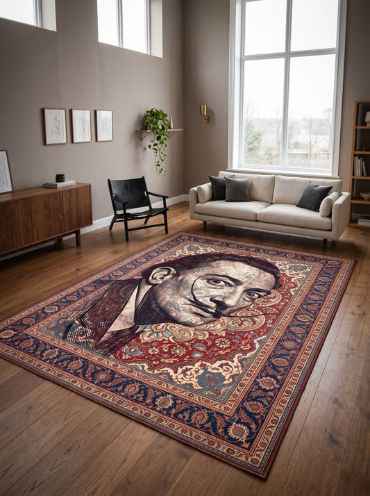 büyük salon halısı Bordo ve Krem Portreli İkon Bambu