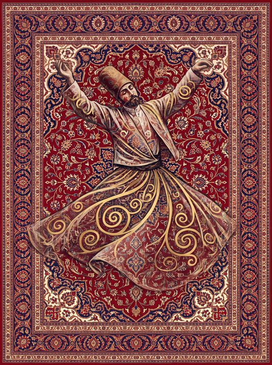 Bordo ve Krem Portreli İkon Bambu halı deseni MS-0276