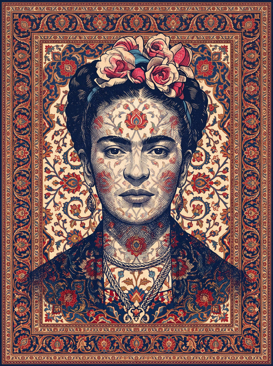 Bordo ve Krem Portreli İkon Bambu halı deseni MS-0277
