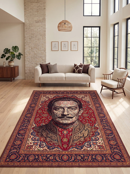büyük salon halısı Bordo ve Krem Portreli İkon Bambu