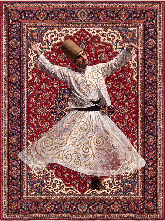 Bordo ve Krem Portreli İkon Bambu halı deseni MS-0280