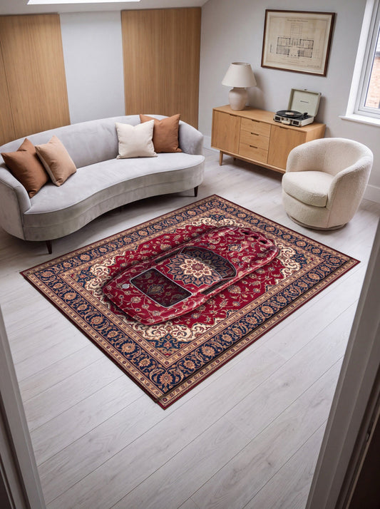 Bordo ve Krem Klasik Otomobil Klasik Otomobil oturma odası halısı Bambu