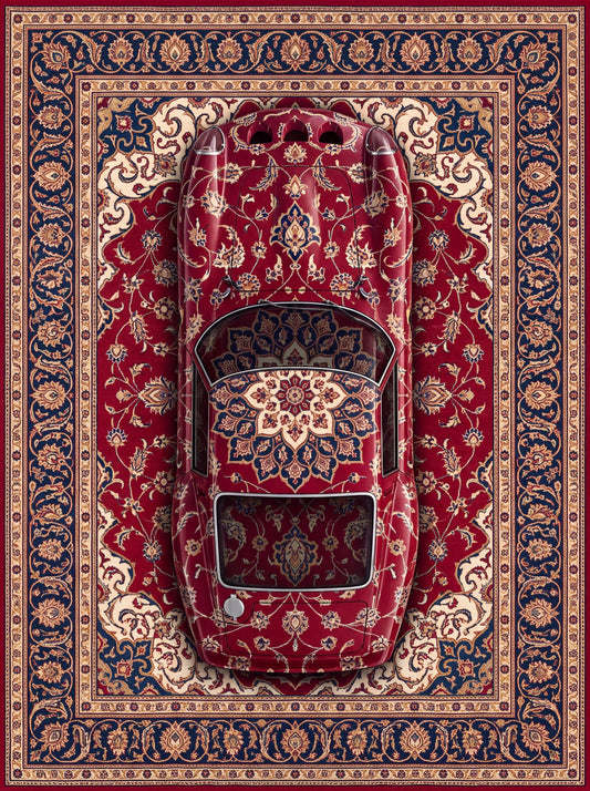 Bordo ve Krem Klasik Otomobil Klasik Otomobil Bambu halı deseni MS-0287