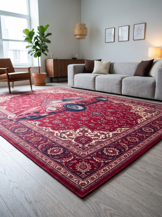 Bordo ve Kırmızı Yarış Kupesi Bambu Sanat Halısı MS-0292 doku detayı