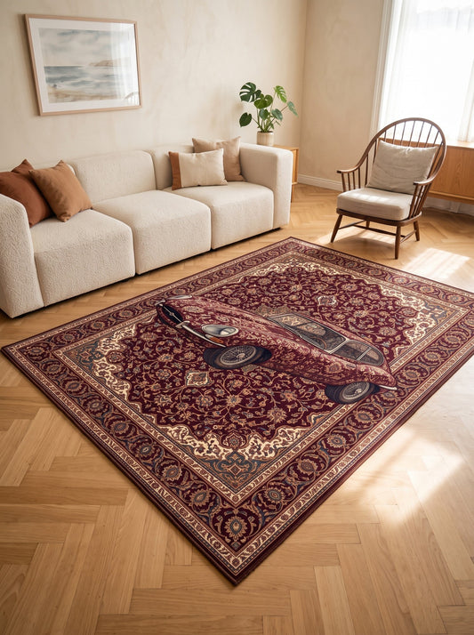 Bordo ve Krem Klasik Otomobil Klasik Otomobil oturma odası halısı Bambu