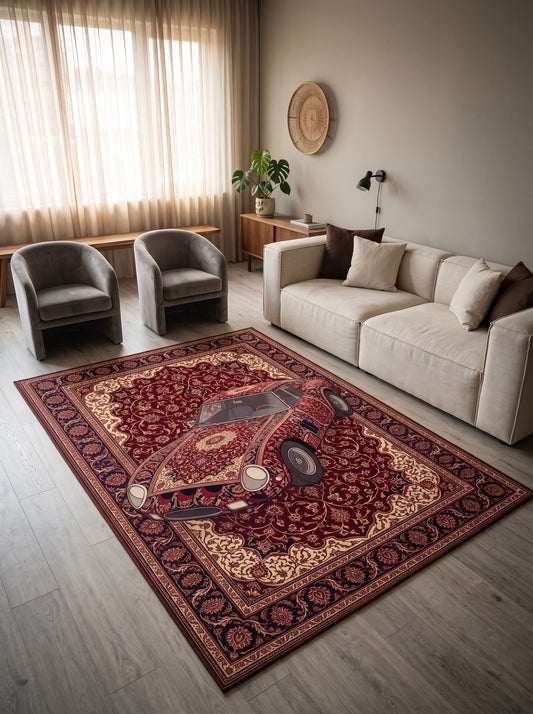 Bordo ve Krem Klasik Otomobil Klasik Otomobil oturma odası halısı Bambu