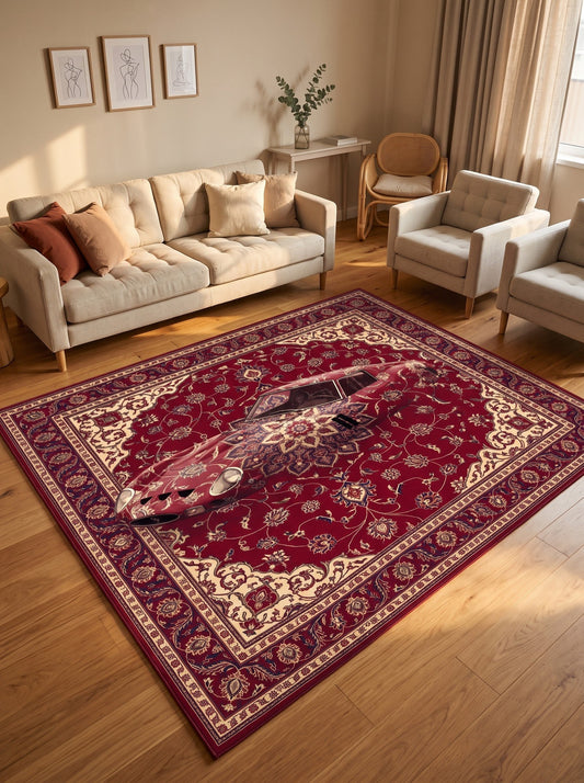 Bordo ve Krem Klasik Otomobil Klasik Otomobil oturma odası halısı Bambu