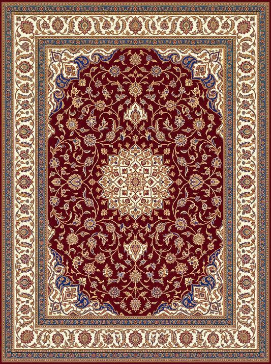Bordo ve Krem Madalyonlu Hereke Bambu halı deseni MS-0006