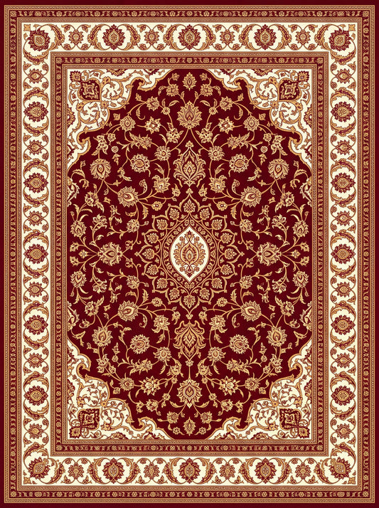 Bordo ve Krem Madalyonlu Hereke Bambu halı deseni MS-0010
