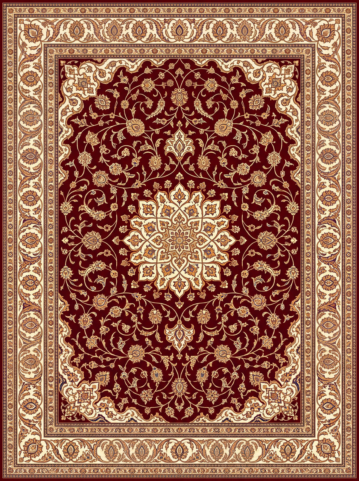Bordo ve Krem Madalyonlu Hereke Bambu halı deseni MS-0018