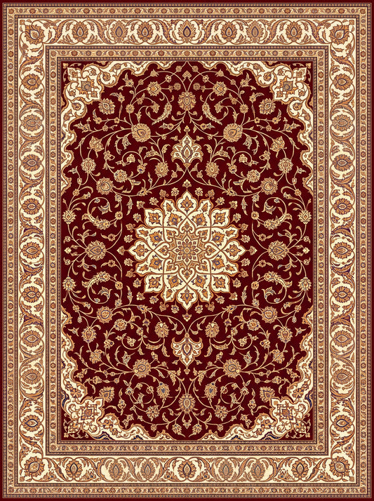Bordo ve Krem Madalyonlu Hereke Bambu halı deseni MS-0018