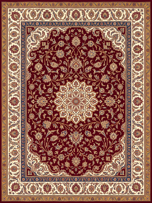 Bordo ve Krem Madalyonlu Hereke Bambu halı deseni MS-0022