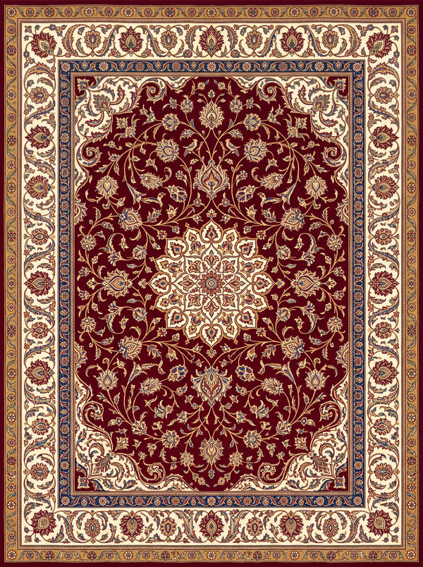 Bordo ve Krem Madalyonlu Hereke Desenli Bambu Halı MS-0022