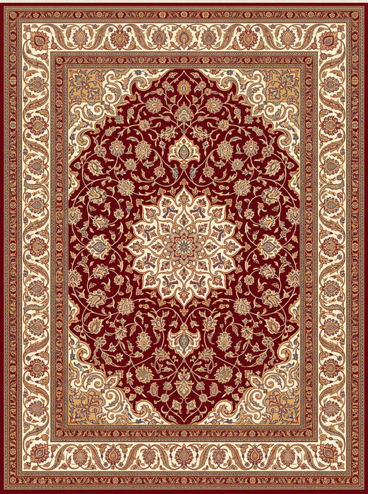 Bordo ve Krem Madalyonlu Klasik Bambu halı deseni MS-0070