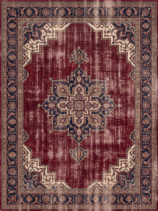 Bordo ve Krem Madalyonlu Retro Bambu halı deseni MS-0205