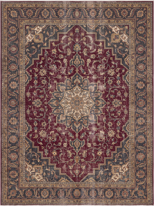 Bordo ve Krem Madalyonlu Retro Bambu halı deseni MS-0206