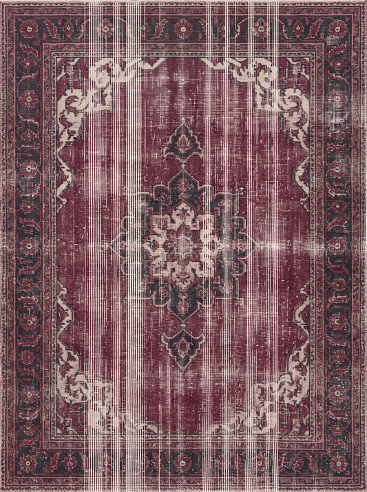Bordo ve Krem Madalyonlu Retro Şönil halı deseni TH-054